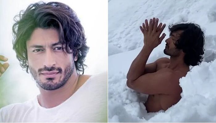 গলা পর্যন্ত বরফের মধ্যে রেখে খালি গায়ে ধ্যান করছেন বিদ্যুৎ জামওয়াল। ছবি- সংগৃহীত 