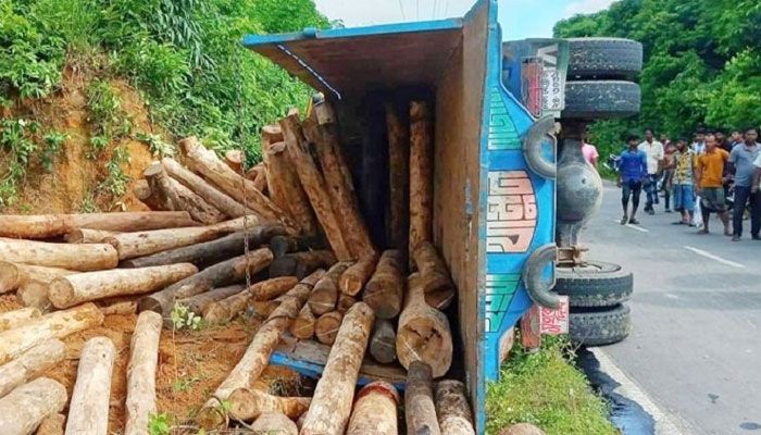 কাঠবোঝাই ট্রাক উল্টে নিহত ২