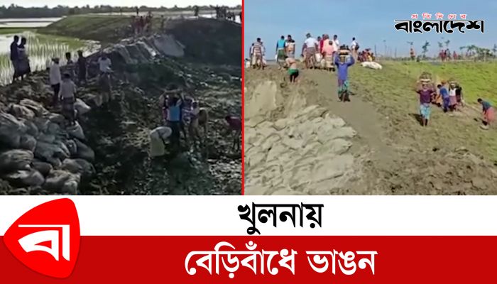 সিত্রাংয়ের প্রভাবে খুলনার কয়রার বেড়িবাঁধে ভাঙন