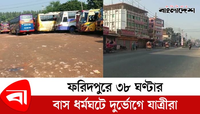 ফরিদপুরে ৩৮ ঘণ্টার বাস ধর্মঘটে দুর্ভোগে যাত্রীরা
