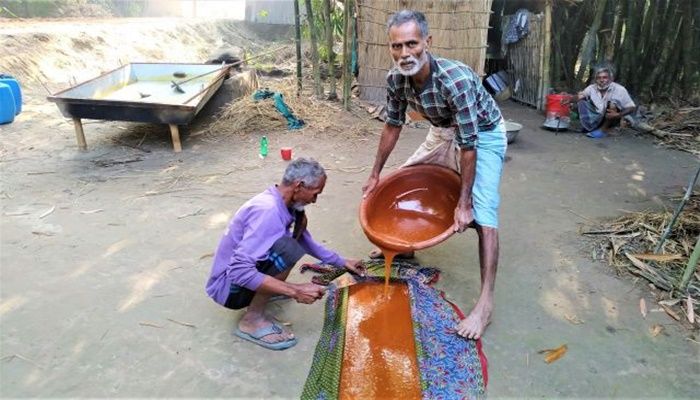খেজুর রসের সুস্বাদু পাটালি গুড় তৈরিতে ব্যস্ত গাছিরা