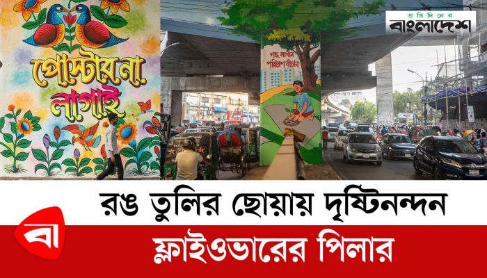 রঙতুলির ছোঁয়ায় দৃষ্টিনন্দন ফ্লাইওভারের পিলার