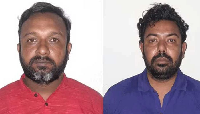 ইউপি সদস্য লুৎফর রহমান রুবেল (বাঁয়ে) ও তার সহযোগী ইমল। প্রবা ফটো
