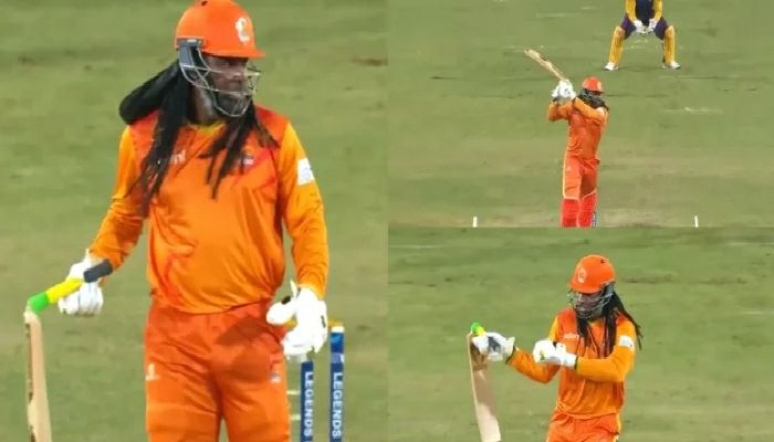 বিস্ফোরক ব্যাটিংয়ে ব্যাট ভাঙলেন গেইল