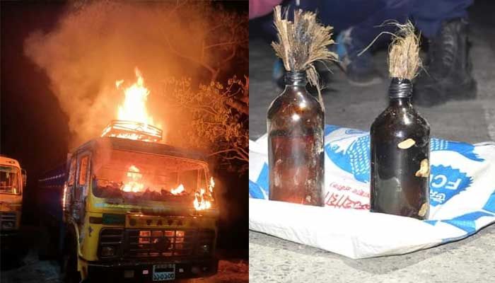 রাজশাহীতে মধ্যরাতে দাঁড়িয়ে থাকা ট্রাকে আগুন, পেট্রোলবোমা উদ্ধার
