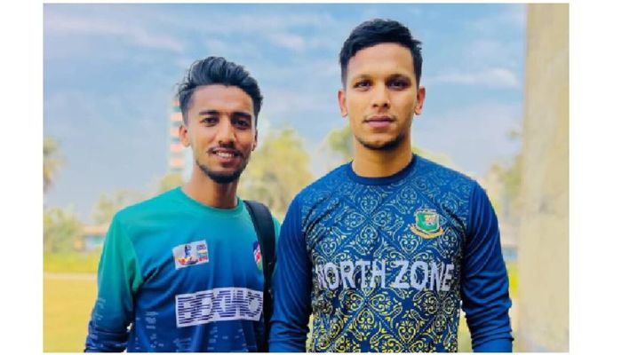 জাতীয় দলের অলরাউন্ডার সাইফ উদ্দিনের সঙ্গে হৃদয়। ছবি : সংগৃহীত