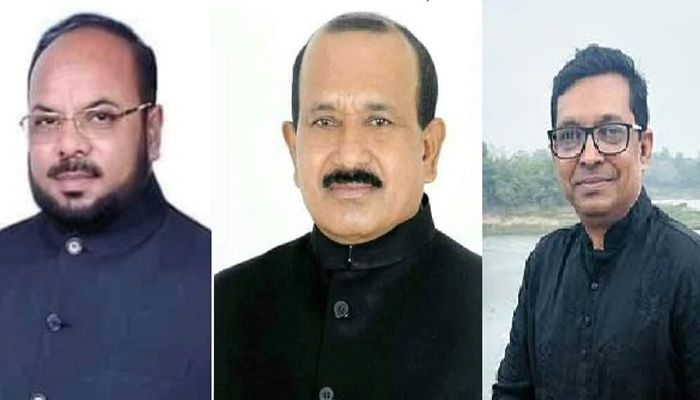 (বাঁ থেকে) নির্বাচিত চেয়ারম্যান মো. বাবুল শেখ, বিমল কৃষ্ণ বিশ্বাস, কামরুজ্জামান ভুইয়া লুটুল। প্রবা ফটো