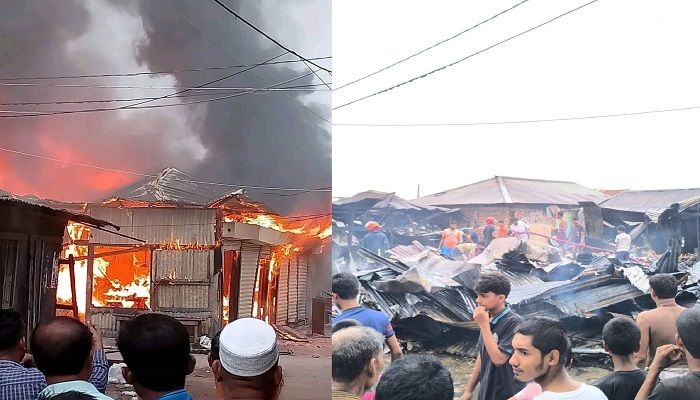 বানারীপাড়ায় আগুনে পুড়েছে বসতঘরসহ আটটি দোকান