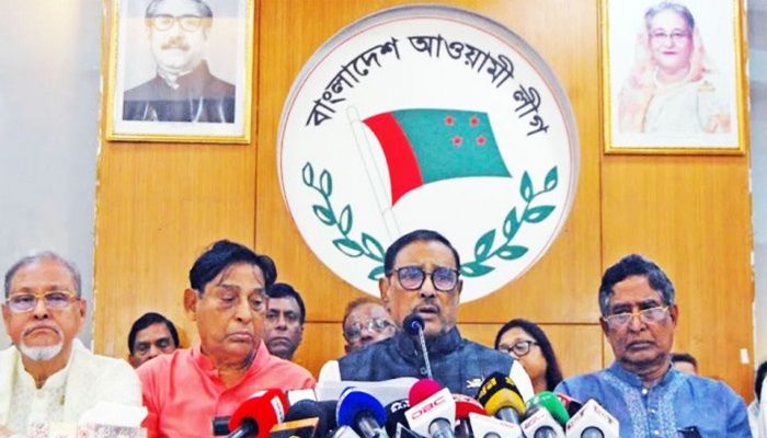 মঙ্গলবার আওয়ামী লীগের কেন্দ্রীয় কার্যালয়ে এক যৌথসভায় কথা বলেন ওবায়দুল কাদের। ছবি : সংগৃহিত