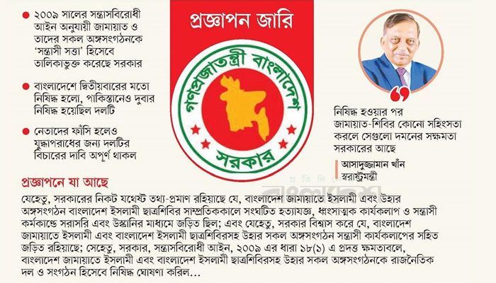 অবশেষে জামায়াত-শিবির নিষিদ্ধ
