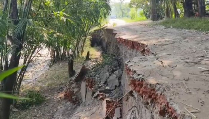 খালের মাটি কেটে বিক্রি, ভেঙে পড়ল পাকা সড়ক 