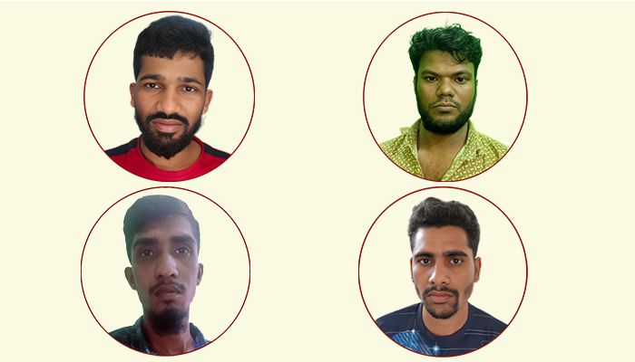 ডাকাত দলের চার সদস্য ওপরে বাঁ থেকে রোমান, বিল্লাল, ফারুক ও বাদল। প্রবা ফটো