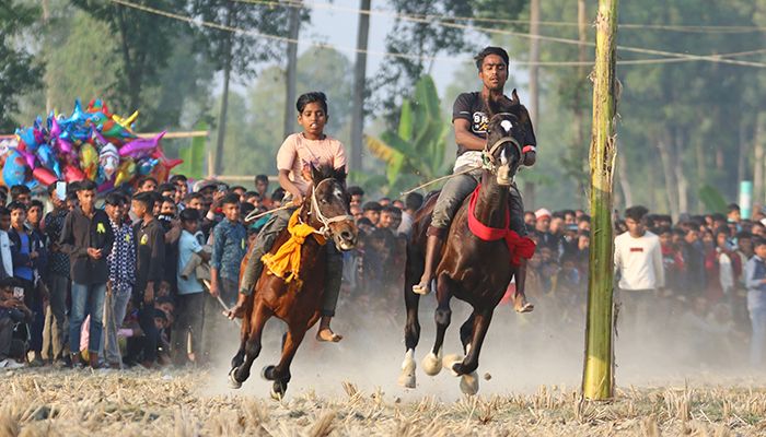 বগুড়ায় ঐতিহ্যবাহী ঘোড়দৌড় প্রতিযোগিতা