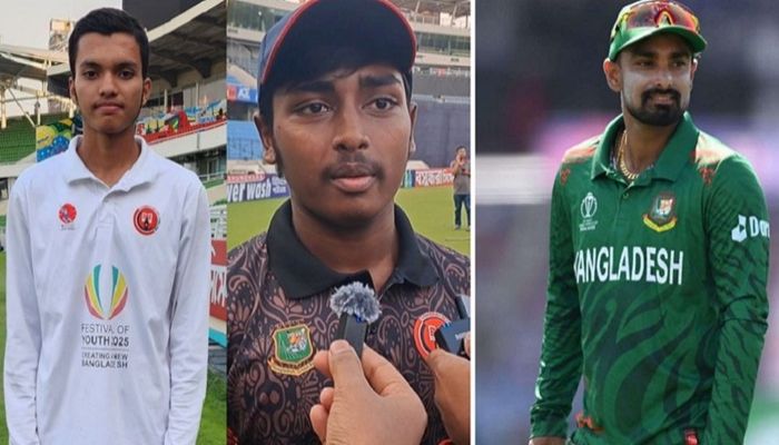 রেকর্ড গড়া স্কুল ক্রিকেটারকে উপহার দিচ্ছেন লিটন
