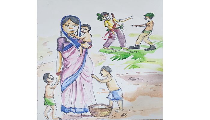 এঁকেছে অর্নিলা ভৌমিক। সে ঢাকার ভিকারুননিসা নূন স্কুল অ্যান্ড কলেজের দশম শ্রেণির শিক্ষার্থী
