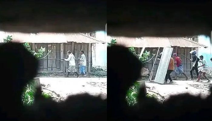 অস্ত্র হাতে সংঘর্ষে জড়িয়ে পড়া ব্যক্তিরা। প্রবা ফটো