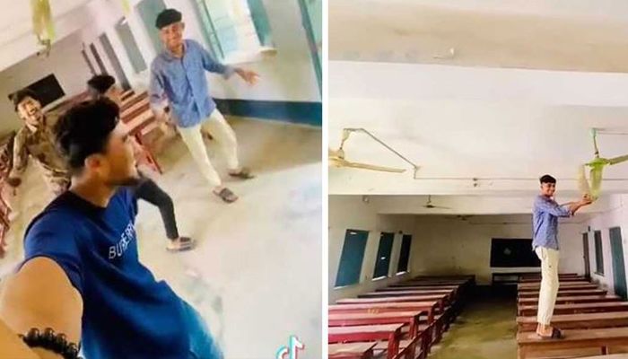 বিদায় অনুষ্ঠানে বিদ্যালয়ের আসবাবপত্র ভাঙচুর করে টিকটক ভিডিও