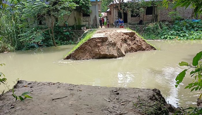 আত্রাই নদীর পানি বিপদসীমার উপর, বেড়িবাঁধ ভেঙে লোকালয়ে 