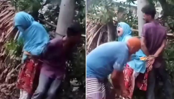 বেঁধে প্রবাসীর স্ত্রী ও যুবকের নির্যাতনের ভিডিও ভাইরাল