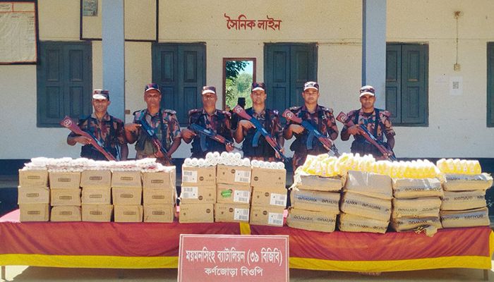 সীমান্তে মাদকসহ ১৩ লাখ টাকার ভারতীয় পণ্য জব্দ