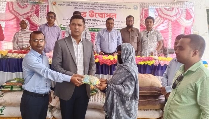 কলাপাড়ায় কৃষকদের মাঝে বিনামূল্যে বীজ ও রাসায়নিক সার বিতরণ 