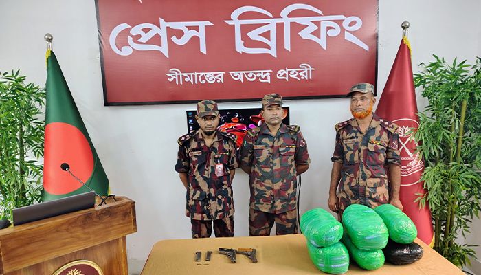 গাঁজার প্যাকেটে মিলল ২টি ভারতীয় পিস্তল