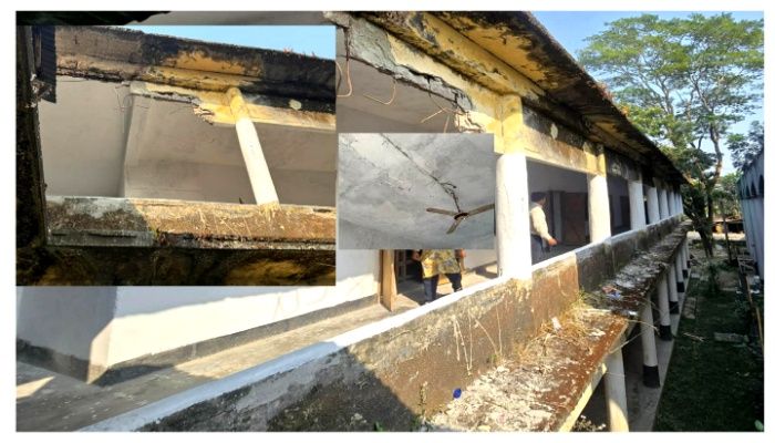 দুমকীতে ঝুঁকিপূর্ণ ভবনে চলছে শিক্ষার্থীদের পাঠদান