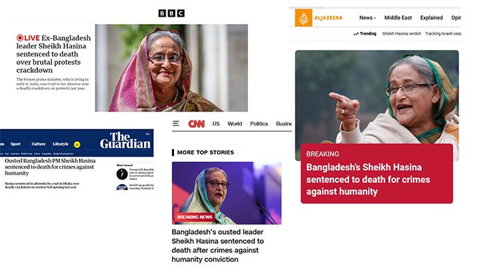 আন্তর্জাতিক গণমাধ্যমে শেখ হাসিনার মৃত্যুদন্ডের খবর