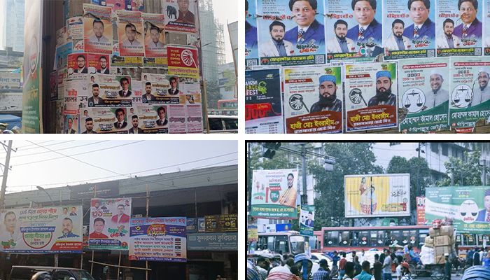 প্রার্থীদের রঙিন পোস্টার-ব্যানার-ফেস্টুনে ছেয়ে গেছে রাজধানীর রাজপথ। প্রবা ফটো