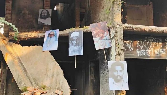 ধানমণ্ডি ৩২-এ টাঙানো মওলানা ভাসানী-ওসমান হাদির ছবি