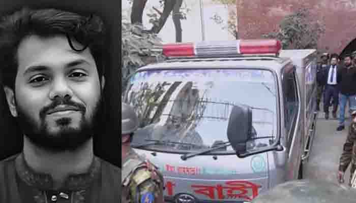 ময়নাতদন্তের জন্য সোহরাওয়ার্দী হাসপাতালের মর্গে হাদির মরদেহ