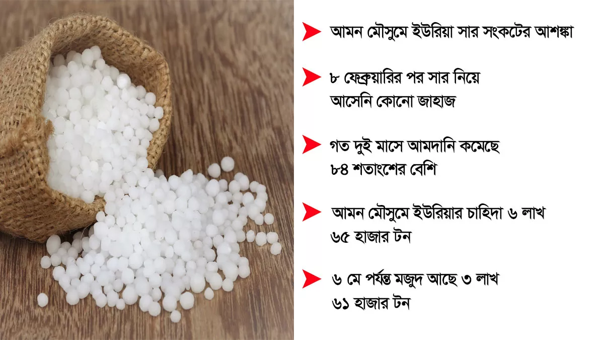 ইউরিয়া সার আমদানি বন্ধ, মজুদ চাহিদার অর্ধেক