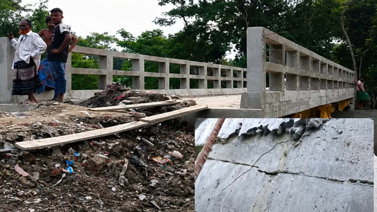 নির্মাণ শেষ হওয়ার আগেই ফাটল, কোটি টাকার সেতু নিয়ে এলাকায়  উদ্বেগ 