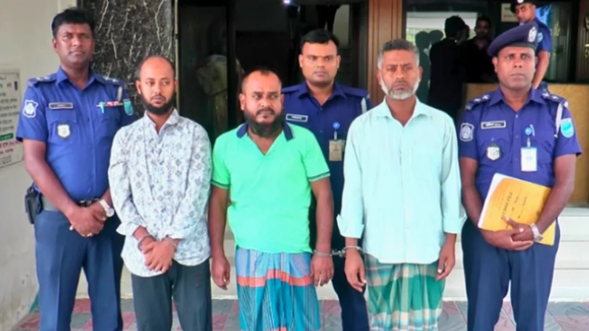 গ্রেপ্তারকৃত সংঘবদ্ধ গাড়ি চোরচক্রের তিন সদস্য। ছবি: প্রতিদিনের বাংলাদেশ 