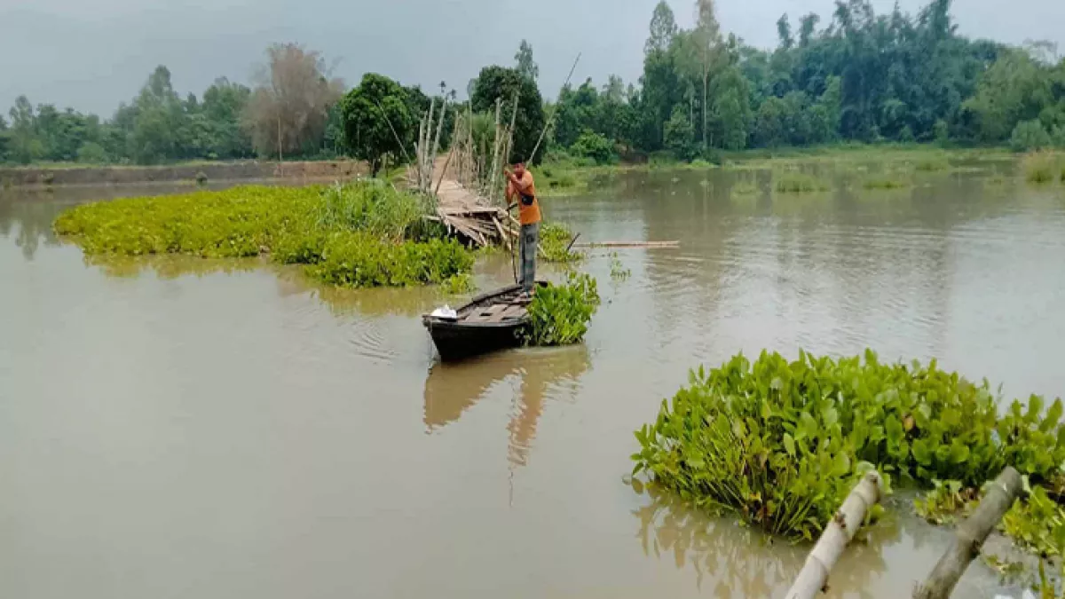 বাঁশের সাঁকো ভেসে যাওয়ায় ১৫ গ্রামের মানুষের চলাচলে দুর্ভোগ