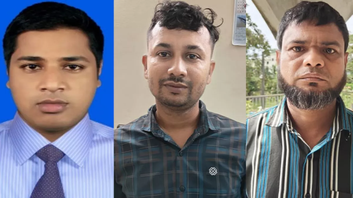 ​গ্রেপ্তারকৃত তিন ব্যক্তি কম্পিউটার অপারেটর পার্থ সারথী পাল, অফিস সহায়ক ফিরোজ ও নূর ইসলাম। ছবি: প্রতিদিনের বাংলাদেশ