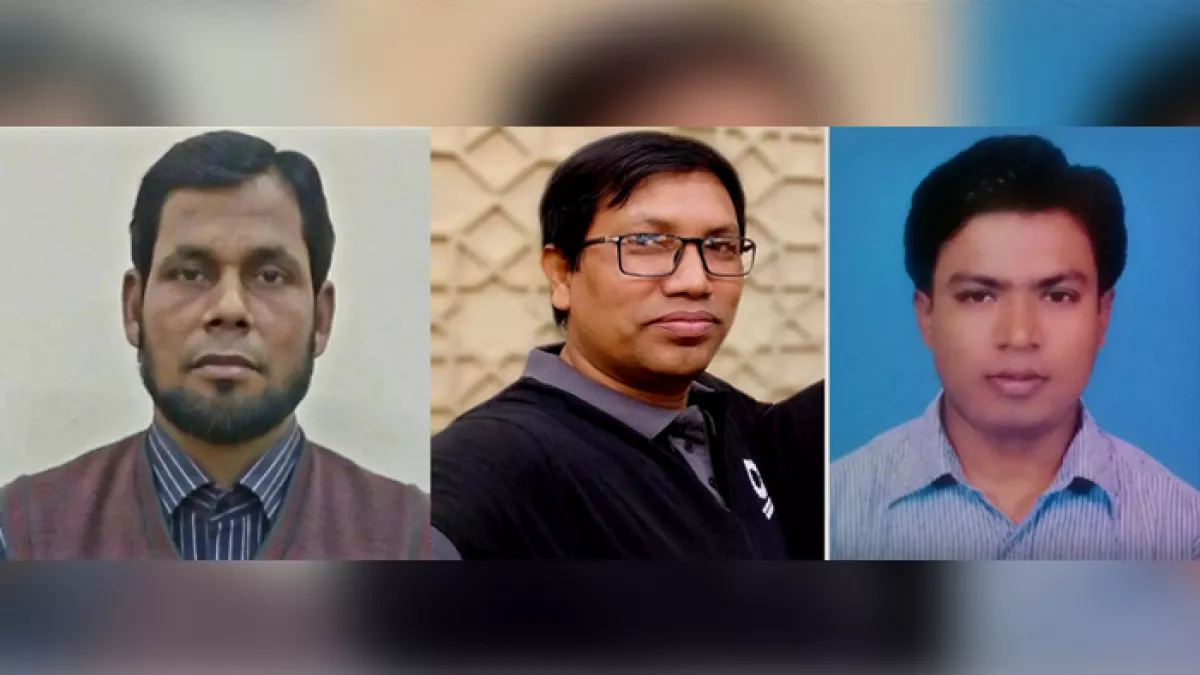 অনিয়ম-দুর্নীতির অভিযোগ থাকলেও স্বপদে বদলি হয়ে আসা কুড়িগ্রাম সদর হাসপাতালের তিন কর্মচারী বাঁয়ে থেকে ইউনুস আলী, আক্তারুজ্জামান ও মমিনুল ইসলাম।প্রবা ফটো