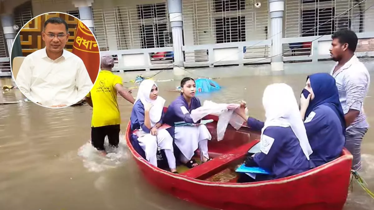 সকালে সামাজিক যোগাযোগমাধ্যমে নৌকায় করে পরীক্ষার্থীদের কেন্দ্রে যাওয়ার ভিডিওটি প্রধানমন্ত্রীর নজরে আসে। গ্রাফিক্স: প্রতিদিনের বাংলাদেশ