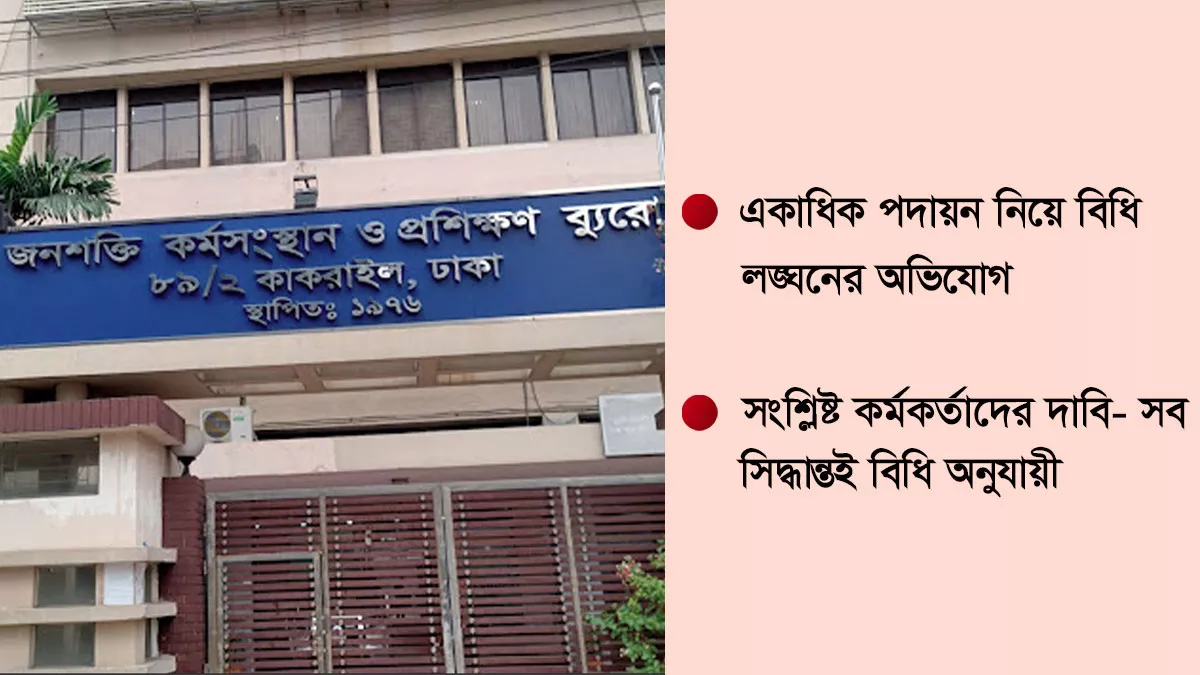 জনশক্তি, কর্মসংস্থান ও প্রশিক্ষণ ব্যুরোর একাধিক প্রশাসনিক পদায়ন ও দায়িত্ব বণ্টন নিয়ে নতুন করে বিতর্ক তৈরি হয়েছে। গ্রাফিক্স: প্রতিদিনের বাংলাদেশ