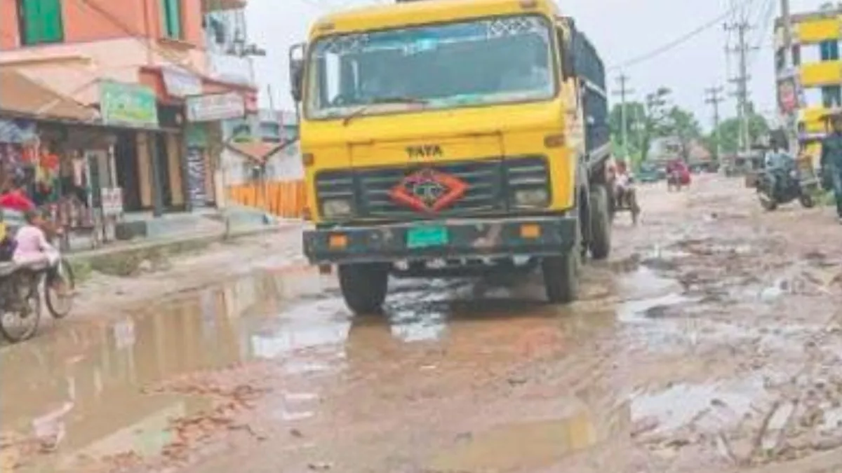 খানাখন্দে ভরা কুষ্টিয়ার ভেড়ামারা-তারাগুনিয়া সড়ক এলাকাবাসীর দুর্ভোগের বড় কারণ। ছবি: প্রতিদিনের বাংলাদেশ