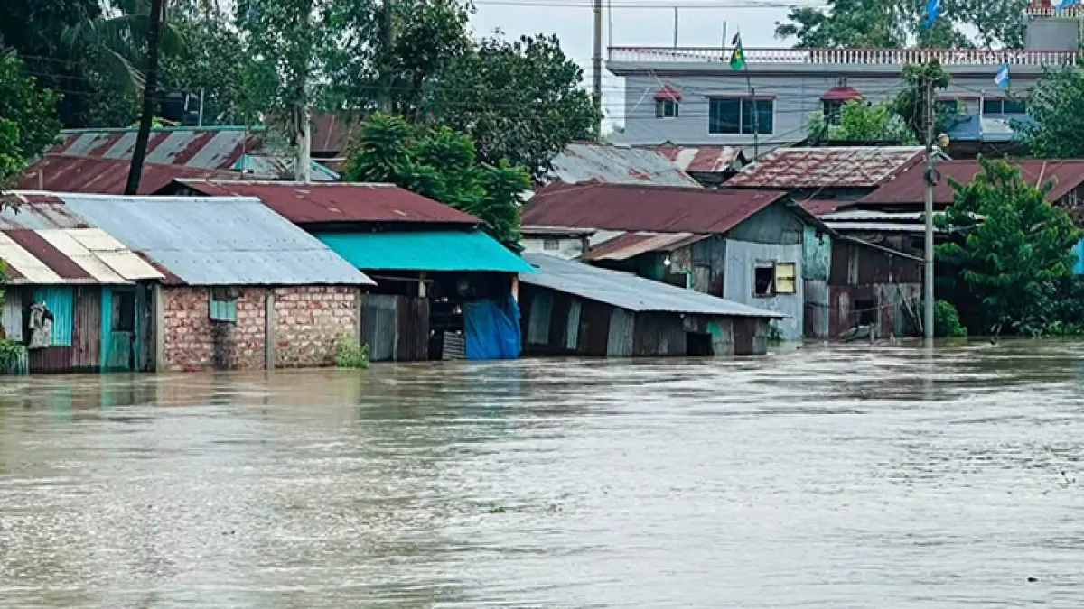 টানা ভারি বৃষ্টিপাতে হবিগঞ্জে বন্যা পরিস্থিতির সৃষ্টি হয়েছে। ছবি: প্রতিদিনের বাংলাদেশ