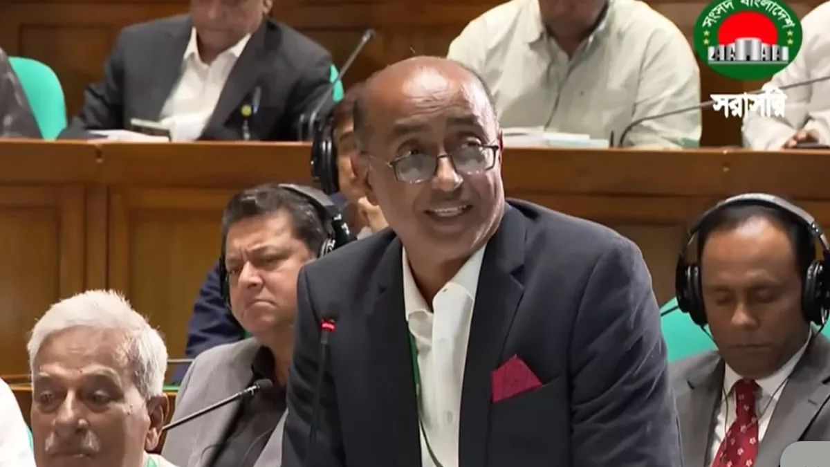 জাতীয় সংসদের দ্বিতীয় অধিবেশনে মঙ্গলবার বক্তব্য রাখেন আইন, বিচার ও সংসদ বিষয়কমন্ত্রী মো. আসাদুজ্জামান। ছবি: ভিডিও থেকে নেওয়া