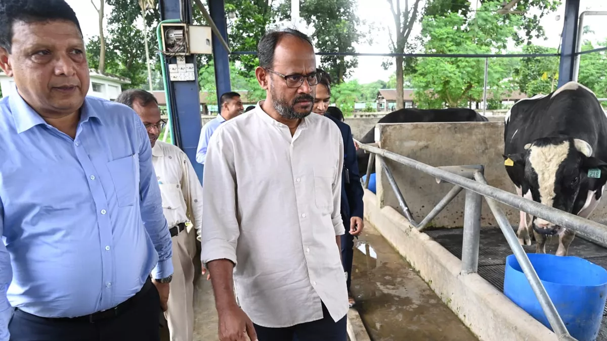 সাভারে অবস্থিত কেন্দ্রীয় গো প্রজনন ও দুগ্ধ খামার মঙ্গলবার পরিদর্শন করেন মৎস্য ও প্রাণিসম্পদ প্রতিমন্ত্রী সুলতান সালাউদ্দিন টুকু। ছবি: প্রতিদিনের বাংলাদেশ  